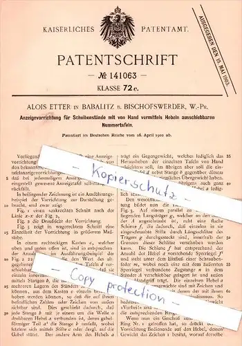 Original Patent - A. Etter in Babalitz b. Bischofswerder , W.-Pr. , 1902 , !!!