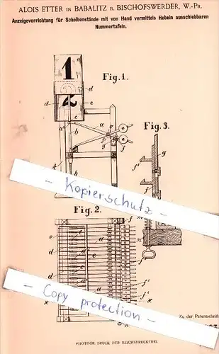 Original Patent - A. Etter in Babalitz b. Bischofswerder , W.-Pr. , 1902 , !!!