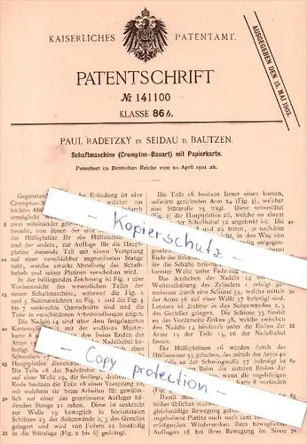 Original Patent - Paul Radetzky in Seidau b. Bautzen , 1901 , Schaftmaschine mit Papierkarte !!!