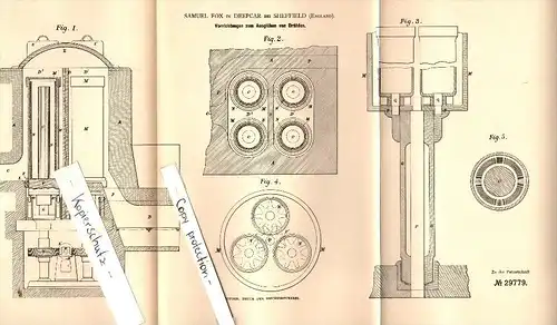 Original Patent - Samuel Fox in Deepcar b. Sheffield , 1884 , Machine for annealing wire !!!