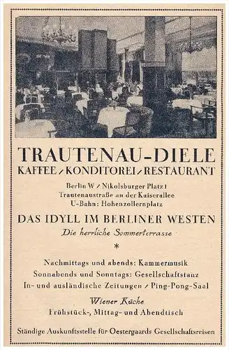original Werbung - 1926 - Trautenau-Diele , Berlin , Kaffee , Konditorei , Restaurant , Nikolsburger Platz !!!