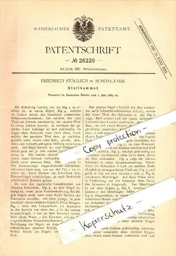 Original Patent - Friedrich Stäglich in Schönlanke / Trzcianka , 1883 , Stellkumet für Pferde !!!