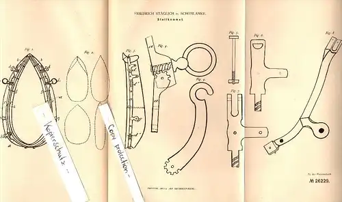 Original Patent - Friedrich Stäglich in Schönlanke / Trzcianka , 1883 , Stellkumet für Pferde !!!