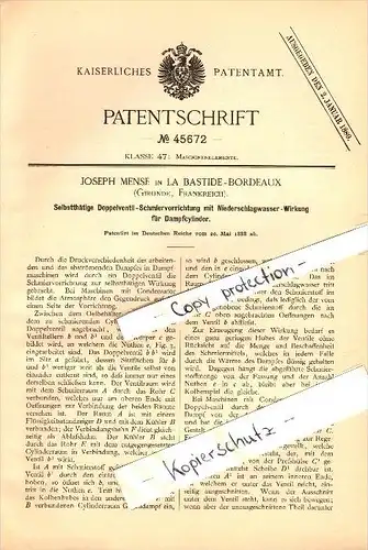 Original Patent - Joseph Mense à Le Bastide-Bordeaux , 1888 , Double soupape pour cylindre à vapeur !!!