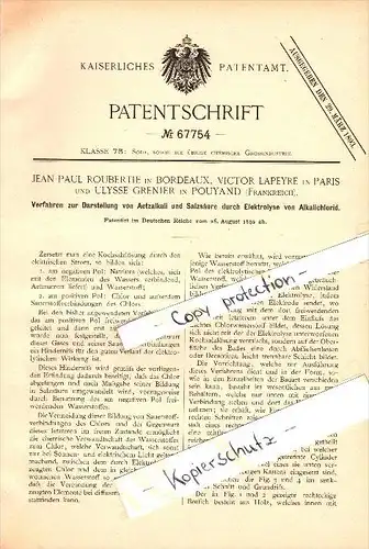 Original Patent - U. Grenier à Pouyand , J.P. Roubertie , Lapeyre à Bordeaux , 1892 , l'acide chlorhydrique !!!