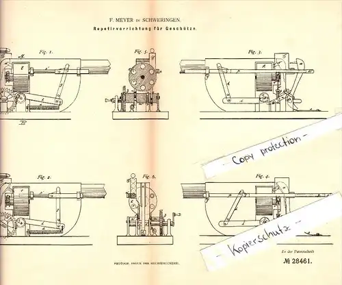 Original Patent - F. Meyer in Schweringen b. Hoya , 1884 , Geschütz , Kanone  !!!