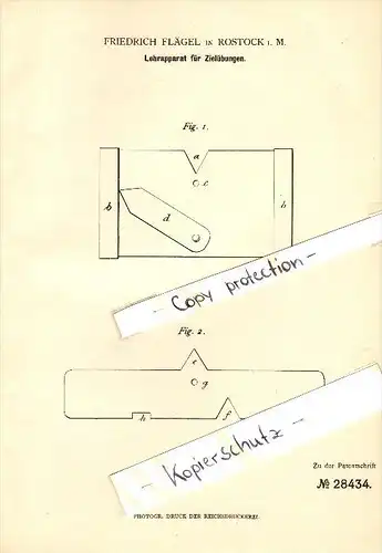 Original Patent - Friedrich Flägel in Rostock i. Mecklenburg , 1884 , Lehrapparat für Zielübungen , Schützenverein !!!