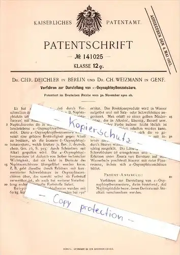 Original Patent - Dr. Chr. Deichler in Berlin und Dr. Ch. Weizmann in Genf , 1900 , !!!