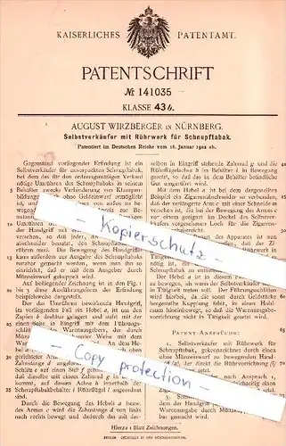 Original Patent - August Wirzberger in Nürnberg , 1902 , Rührwerk für Schnupftabak !!!