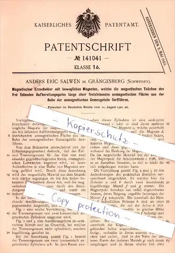 Original Patent - A. Eric Salwen in Grängesberg , Schweden , 1900 , Magnetischer Erzscheider , Ludvika !!!