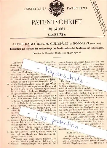 Original Patent - Aktiebolaget Bofors-Gullspang in Bofors , Schweden , 1902 , !!!