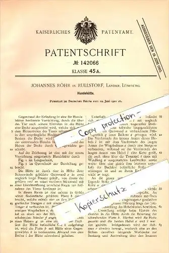 Original Patent - Johannes Röhr in Rullstorf b. Lüneburg , 1902 , Hundehütte , Hunde !!!