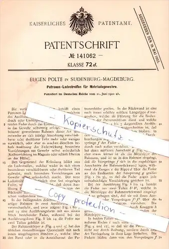 Original Patent - E. Polte in Sudenburg-Magdeburg , 1902 , Patronen-Ladestreifen , Munition , Patrone !!!