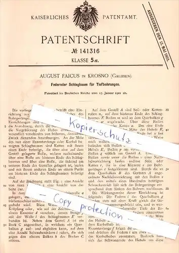 Original Patent - A. Faicus in Krosno , Galizien , 1901 , Schlagbaum für Tiefbohrungen , Krossen / Wislok !!!