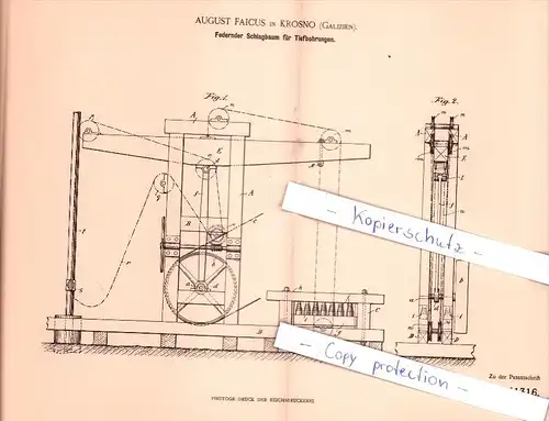Original Patent - A. Faicus in Krosno , Galizien , 1901 , Schlagbaum für Tiefbohrungen , Krossen / Wislok !!!
