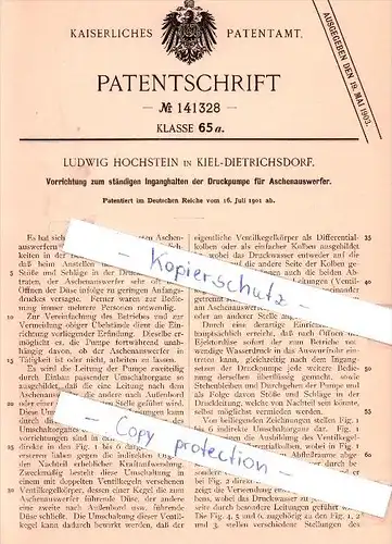 Original Patent - L. Hochstein in Kiel-Dietrichsdorf , 1901 , Druckpumpe für Aschenauswerfer !!!