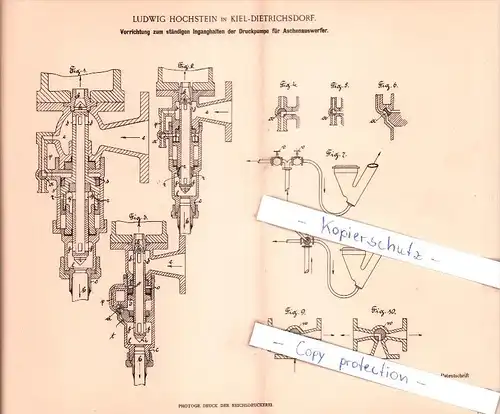Original Patent - L. Hochstein in Kiel-Dietrichsdorf , 1901 , Druckpumpe für Aschenauswerfer !!!