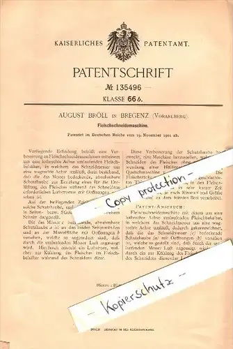 Original Patent - August Bröll in Bregenz , Vorarlberg , 1901 , Fleisch-Schneidemaschine , Fleischer , Metzger !!!