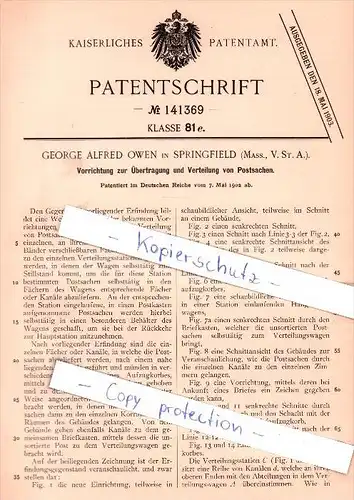 Original Patent - Post , Postverteiler-Zenrum , 1902 , George Alfred Owen in Springfield , USA !!