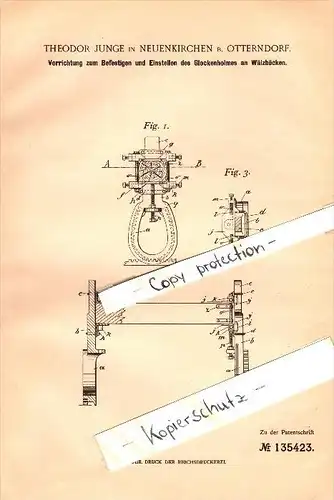 Original Patent - Theodor Junge in Neuenkirchen b. Otterndorf  , 1901 , Vorrichtung für Walzblöcke !!!