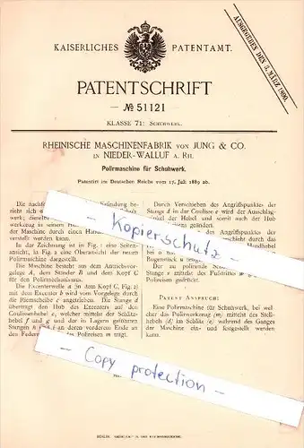 Original Patent - Rheinische Maschinenfabrik von Jung & Co. in Nieder-Walluf a. Rh. , 1889 ,  !!!