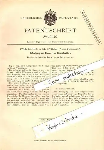 Original Patent - Paul Simons à Le Cateau , Nord , 1884 , Appareil pour briqueterie !!!
