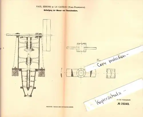 Original Patent - Paul Simons à Le Cateau , Nord , 1884 , Appareil pour briqueterie !!!