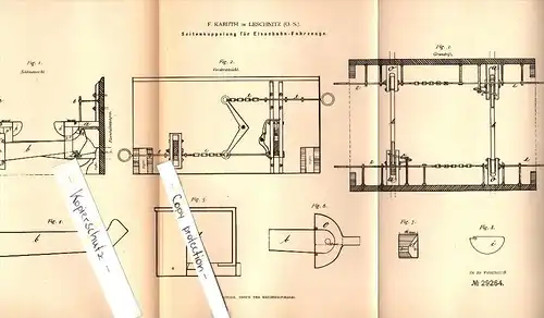 Original Patent - E. Kabuth in Leschnitz / Lesnica , 1884 , Kupplung für Eisenbahn , Schlesien !!!