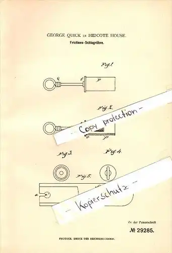 Original Patent - George Quick in Hidcote House , 1884 , Apparatus for firearm !!!