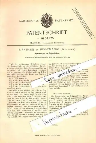 Original Patent - J. Prenzel in Hirschberg / Jelenia Góra , 1889 , Spannwirbel an Geigen , Geige , Violine , Musikalien