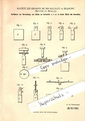 Original Patent - Société les enfants de M. Batelot à Blamont , 1889 , Fabrication de lames , Blankenberg !!!