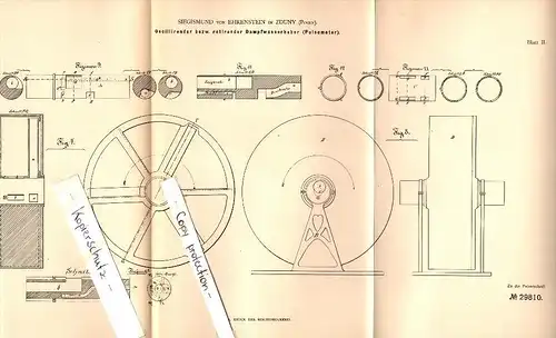 Original Patent - Siegismund von Ehrenstein in Zduny , 1884 , oszilierender Dampfwasserheber !!!