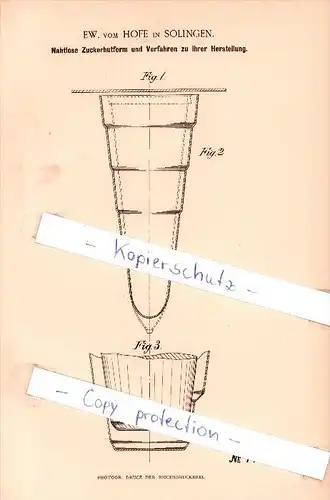 Original Patent -  EW. vom Hofe in Solingen , 1894 , Zuckerhutform !!!