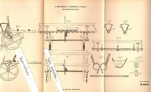 Original Patent - A. Brocksch in Dramburg / Drawsko Pomorskie , 1883 , Getreidemaschine . Agrar , Landwirtschaft !!!