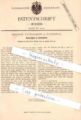 Original Patent - Michael Flürscheim in Gaggenau , 1882 , Neuerungen an Zielscheiben !!!