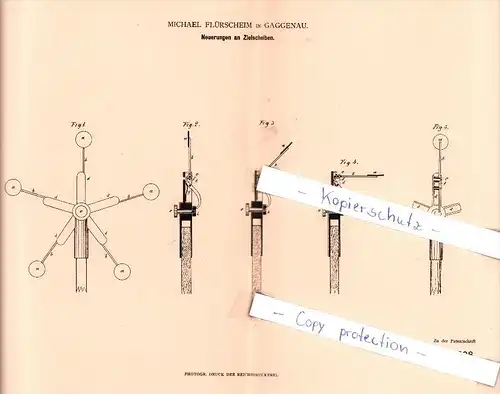 Original Patent - Michael Flürscheim in Gaggenau , 1882 , Neuerungen an Zielscheiben !!!