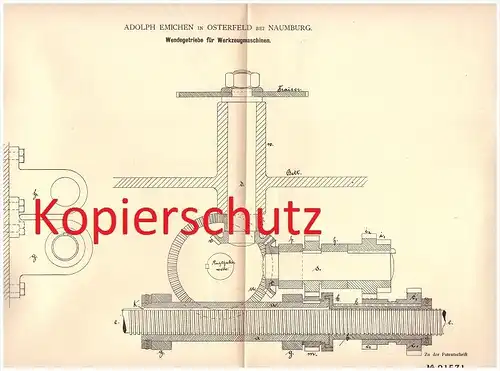 Original Patent - A. Emichen in Osterfeld bei Naumburg , 1882 , Werkzeugmaschinen !!!