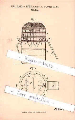 Original Patent - Emil Jung in Pfiffligheim b. Worms a. Rh. , 1895 , Thierfalle !!!