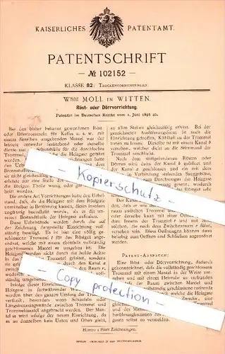 Original Patent - W. Moll in Witten b. Arnsberg , 1898 , Röst- und Dörrvorrichtung !!!