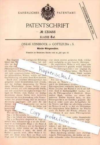 Original Patent - Oskar Leinbrock in Gottleuba i. s. ,1901 , Wäsche-Wringmaschine !!!