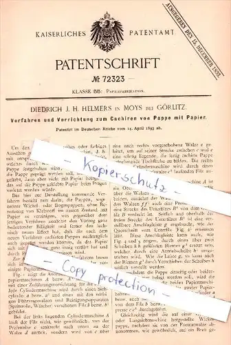 Original Patent - Diedrich J. H. Helmers in Moys bei Görlitz , 1893 , Ujazd !!!