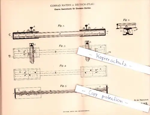 Original Patent - Conrad Matern in Deutsch-Eylau , 1894 ,  Querschwelle für Eisenbahn-Oberbau !!!