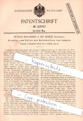 Original Patent - P. Molander in Mo Resele , Schweden , 1901 , Füllen des Oelbehälters !!!