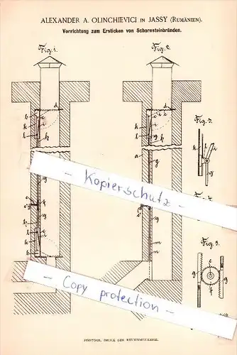 Original Patent - A. A. Olinchievici in Jassy / Iasi , Rumänien , 1893 , Ersticken von Schornsteinbränden !!!