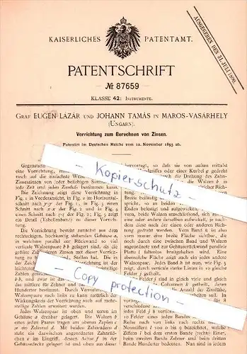 Original Patent - Graf Eugen Lazar und J. Tamas in Marosvasarhely , Ungarn , 1895 , Targu Mure&#537; !!!