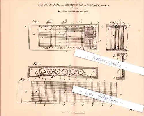 Original Patent - Graf Eugen Lazar und J. Tamas in Marosvasarhely , Ungarn , 1895 , Targu Mure&#537; !!!