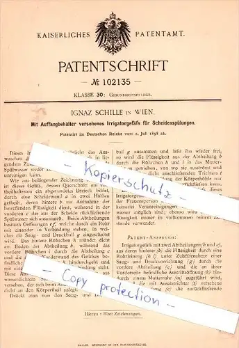 Original Patent -  Ignaz Schille in Wien , 1898 ,  Irrigatorgefäß für Scheidenspülungen , Frauenarzt !!!