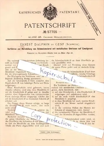 Original Patent - Ernest Dalphin in Genf , Schweiz , 1890 , Herstellung von Schmelzmalerei , Malerei , Maler !!!