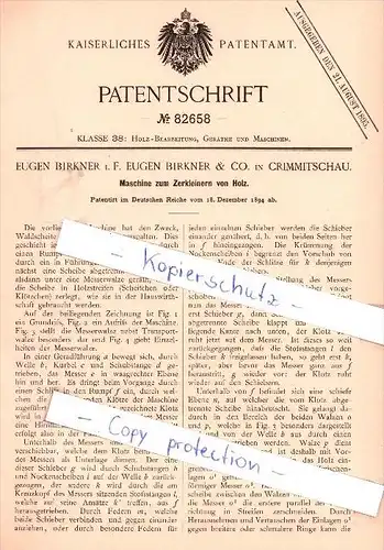 Original Patent - Eugen Birkner & Co. in Crimmitschau , 1894 , Zerkleinern von Holz , Sägewerk , Tischlerei !!!