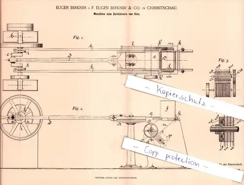 Original Patent - Eugen Birkner & Co. in Crimmitschau , 1894 , Zerkleinern von Holz , Sägewerk , Tischlerei !!!
